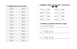 8-   Escribir antecesor y sucesor.
 
2 3
3 7
4 6
6 1
6 4
5 0
7 5
8 9
2 4
4 0
3 0
3 9
3 8
4 7
7 1
5 9
8 3
6 5
9 8
7 8
5