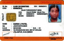 \JUJARAT STATE 	
RI 
G LICENCE 
DL No. 	
: GJO8 20130007083 	
DOI : 0310612013 
CDOI 	03/0612013 
VALID THROUGHOUT INDIA 
COV