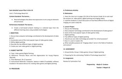 Semi detailed Lesson Plan in Arts 10 
Unit 2: Technology-Based Art 
Content Standard: The learner… 
 New technologies that a