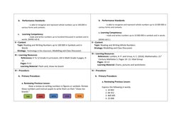 b.  Performance Standards: 
- is able to recognize and represent whole numbers up to 100,000 in 
various forms and contexts.