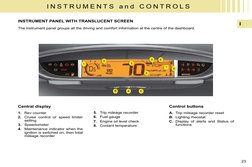 23 
I
I N S T R U M E N T S  a n d  C O N T R O L S
               INSTRUMENT PANEL WITH TRANSLUCENT SCREEN 
 The instrument