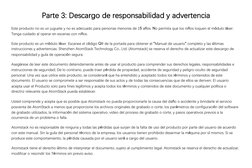 Parte 3: Descargo de responsabilidad y advertencia
Este producto no es un juguete y no es adecuado para personas menores de 1