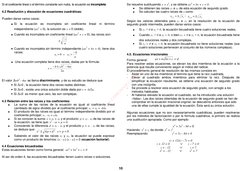 10
Si el coeficiente lineal o el término constante son nulos, la ecuación es incompleta.
4.2 Resolución y discusión de ecuaci
