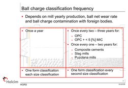 7
03-02/OR
HGRS
Ball charge classification frequency
 Depends on mill yearly production, ball net wear rate 
and ball charge