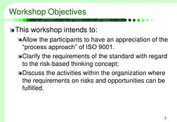 Workshop Objectives
This workshop intends to:
Allow the participants to have an appreciation of the 
“process approach” of IS