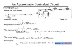 An Approximate Equivalent Circuit
  
  
9
SOLUTION (1-4) cont.
Hence, the rotor current:
Core-loss current:
Magnetization