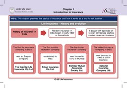 IC-33 Life Insurance 
Chapter 1 
Introduction to Insurance 
Life Insurance – History and evolution 
Intro: This chapter prese