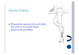 GRADO 2 (MAL) 
 El paciente apenas eleva el talón 
del suelo y no puede logra 
ponerse de puntillas 
