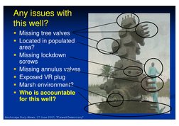 Any issues with
this well?
€ Missing tree valves
€ Located in populated 
area?
€ Missing lockdown 
screws
€ Missing annulus v