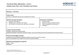 Functional Skills: Mathematics – Level 2
Sample Lesson Plan: Area, Perimeter and Volume
Functional Skills: Mathematics Level