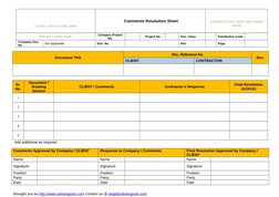 CLIENT LOGO & NAME HERE
 Comments Resolution Sheet
CONTRACTOR LOGO AND NAME 
HERE
PROJECT NAME HERE 
Company Project 
No.
 Pr