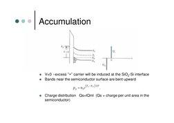  V<0 ÷excess ”+” carrier will be induced at the SiO2-Si interface 
 Bands near the semiconductor surface are bent u