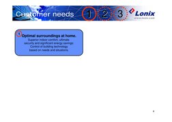 4
Customer needs
Optimal surroundings at home.
Superior indoor comfort, ultimate 
security and significant energy savings:
Co