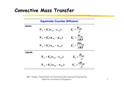 Convective Mass Transfer
Equimolar Counter Diffusion
Gases:
1
2
(
)
AB
A
c
A
A
c
D
N
k c
c
k





1
2
(
)
AB
A
G
A
A
G