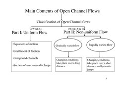 3
Main Contents of Open Channel Flows
Classification of Open Channel flows
Part I: Uniform Flow
Part II: Non-uniform Flow
(We