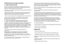 COMPOSICIÓN DE LAS HOJAS DE PUERTA 
1.- HOJA DE PUERTA PLANA 
- alma: es la parte interior de la hoja de la puerta sobre la c