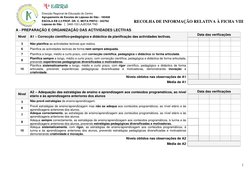 RECOLHA DE INFORMAÇÃO RELATIVA À FICHA VIII 
 
2 
Direcção Regional de Educação do Centro 
 
Agrupamento de Escolas de Laje