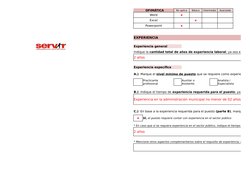 OFIMÁTICA
No aplica
Básico
Intermedio
Avanzado
Word
x
Excel
x
Powerpoint
x
EXPERIENCIA
Experiencia general
2 años
Experienc
