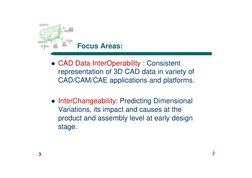 i2
3
Focus Areas:
l CAD Data InterOperability : Consistent
representation of 3D CAD data in variety of 
CAD/CAM/CAE applicati