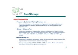 i2
7
Our Offerings:
•InterChangeability:
•Focused & Customized Training Programs on:
•Dimensional Management : Understanding