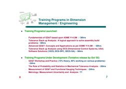 i2
8
Training Programs in Dimension 
Management / Engineering
l
Training Programs Launched:
–
Fundamentals of GD&T based upon