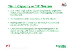 Schneider Electric Critical Power & Cooling Services – Danny Phang, 3/3/09
Tier I: Capacity or “N” System
●An N system simply