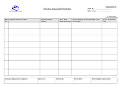 BINTULU PORT SDN. BHD. 
 
Job Safety Analysis (JSA) Worksheet
Attachment III
PTW No.    : _______________