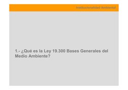 Institucionalidad Ambiental
1.- ¿Qué es la Ley 19.300 Bases Generales del
Medio Ambiente?
