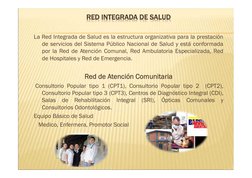 RED INTEGRADA DE SALUD
La Red Integrada de Salud es la estructura organizativa para la prestación
de servicios del Sistema Pú
