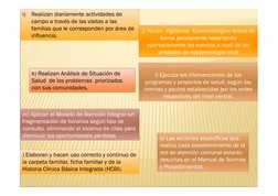 i)
Realizan diariamente actividades de
campo a través de las visitas a las
familias que le corresponden por área de
influenci
