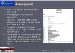 ERTH7002 - Ore Body Modelling. Unit 1. Introduction Page 5
M  I  N  I  N  G ASSOCIATES
M  I  N  I  N  G ASSOCIATES
Assessment