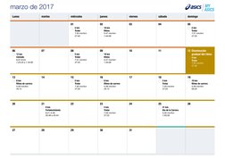 marzo de 2017
Lunes
martes
miércoles
jueves
viernes
sábado
domingo
01
5 km
Trotar
7:33 min/km
37:45
02
18 km
Ritmo
5:47 min/k