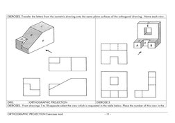 EXERCISES. Transfer the letters from the isometric drawing onto the same plane surfaces of the orthogonal drawing.  Name each