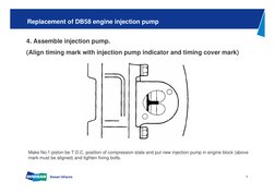 4
Replacement of DB58 engine injection pump
4. Assemble injection pump. 
(Align timing mark with injection pump indicator and