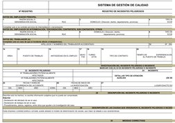 SISTEMA DE GESTIÓN DE CALIDAD
Nº REGISTRO
REGISTRO DE INCIDENTES PELIGROSOS
DATOS DEL EMPLEADOR PRINCIPAL
2
3
DENOMINACIÓN SO