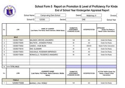 Kindergarten SF5 Promotion Report | PDF | Quality Of Life | Schools