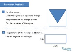 Here is a square. 
Inside the square is an equilateral triangle. 
The perimeter of the triangle is 54cm. 
Find the perimete
