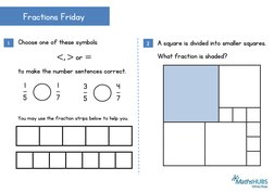 Choose one of these symbols 
<, > or = 
to make the number sentences correct. 
 
 
 
You may use the fraction strips below