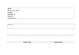 Nome:                               
Curso: Serviço Social
Campus: 
Semestre: 06 
Turma: B 
Turno: Noturno
Ficha nº 3
Citação