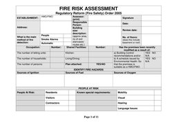 Page 1 of 11 
FIRE RISK ASSESSMENT 
Regulatory Reform (Fire Safety) Order 2005 
ESTABLISHMENT: 
HMO/FMO 
 
Assessor: 
(print)