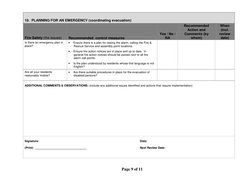 Page 9 of 11 
 
 
10.  PLANNING FOR AN EMERGENCY (coordinating evacuation) 
Fire Safety (the issues) 
Recommended  control me