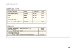CUESTIONARIO N° 1 
 
10 
 
 
 
 
 
 
 
 
 
 
 
 
 
 
 
 
 
 
 
 
 
 
COSTO DEL DEPTO II 
Elemento del costo 
Monto 
Producció