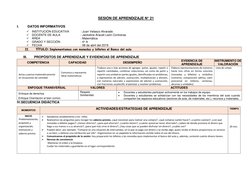 SESIÓN DE APRENDIZAJE N° 21 
I. 
DATOS INFORMATIVOS 
 INSTITUCIÓN EDUCATIVA              : Juan Velasco Alvarado 
 DOCENT