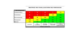MATRIZ DE EVALUACIÓN DE RIESGOS
SEVERIDAD
Catastrofico
1
2
4
7
11
Fatalidad
3
5
8
14
16
Permanente
6
9
13
17
20
Temporal
10
1