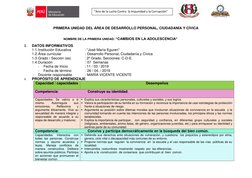 “Ano de la Lucha Contra  la Impunidad y la Corrupción” 
 
PRIMERA UNIDAD DEL ÁREA DE DESARROLLO PERSONAL, CIUDADANÍA Y CÍVI