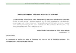 PLAN DE ORDENAMIENTO TERRITORIAL DEL DISTRITO DE PATAYPAMPA 
                            2014
