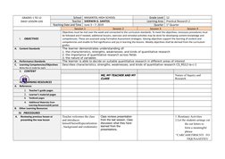 GRADES 1 TO 12
DAILY LESSON LOG
School
MASANTOL HIGH SCHOOL
Grade Level
12
Teacher
SHERWIN G. SANTOS
Learning Area
Practical