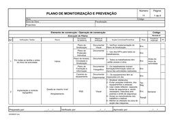 PLANO DE MONITORIZAÇÃO E PREVENÇÃO
Número
Página 
11
1 de 4
Obra:
Código: 
Dono da Obra: 
Fiscalização: 
Projectista: 
Elemen