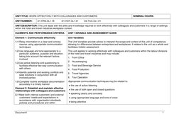 Document1 
1 
 
 
UNIT TITLE: WORK EFFECTIVELY WITH COLLEAGUES AND CUSTOMERS 
NOMINAL HOURS: 
 
UNIT NUMBER: 
D1.HRS.CL1.18