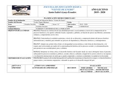 ESCUELA DE EDUCACIÓN BÁSICA 
“VEINTE DE ENERO” 
Santa Isabel-Azuay-Ecuador. 
 
AÑO LECTIVO 
2019 - 2020 
PLANIFICACIÓN MI